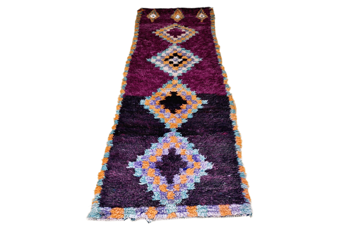 Purple yellow blue moroccan vintage boujaad runner rug front