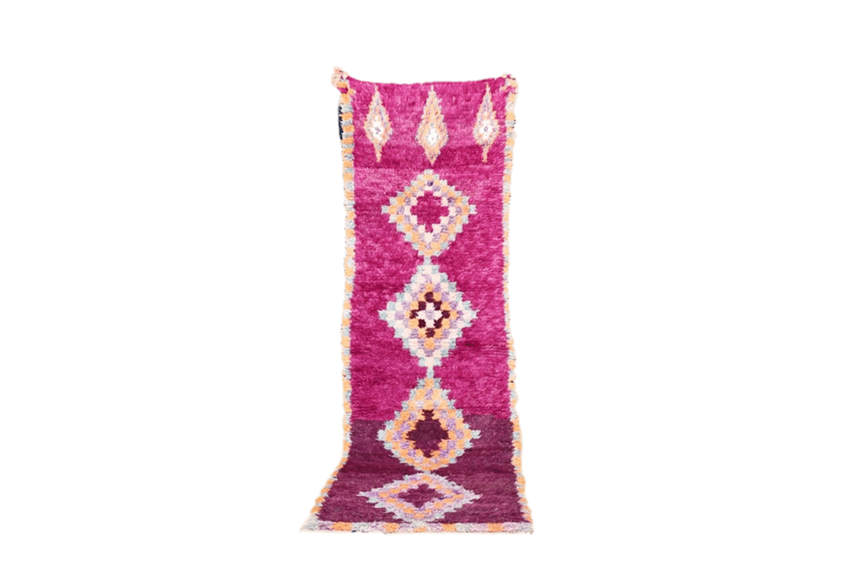 Purple yellow blue moroccan vintage boujaad runner rug standing