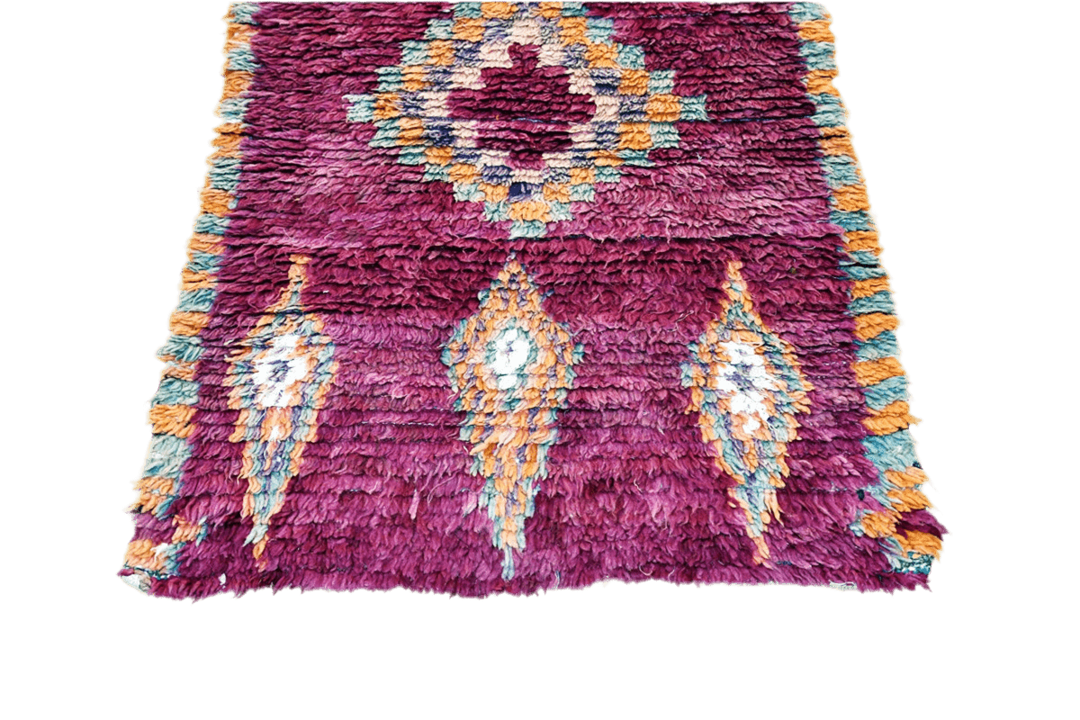 Purple yellow blue moroccan vintage boujaad runner rug top