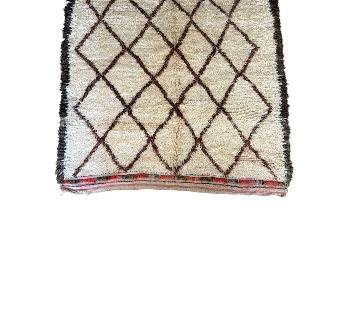 Red & Black diamonds white vintage beni ourain rug