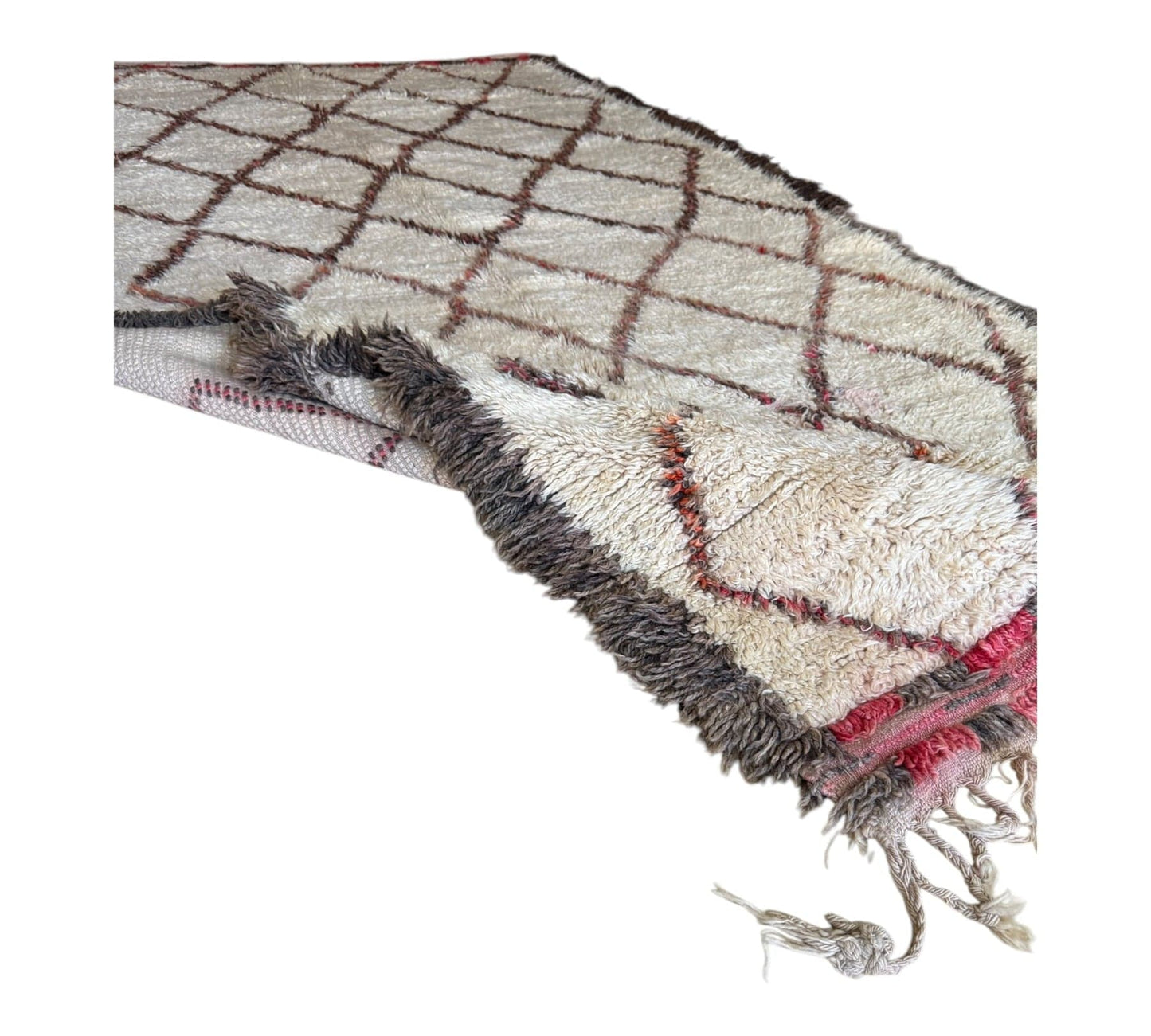 Red & Black diamonds white vintage beni ourain rug folded