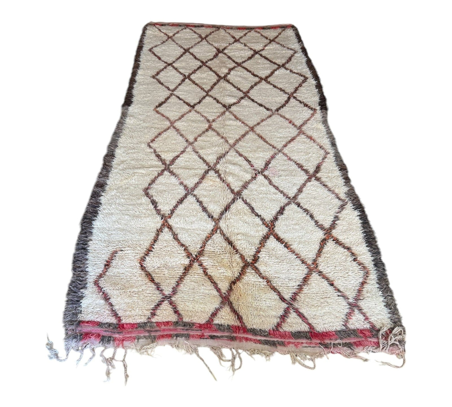 Red & Black diamonds white vintage beni ourain rug front