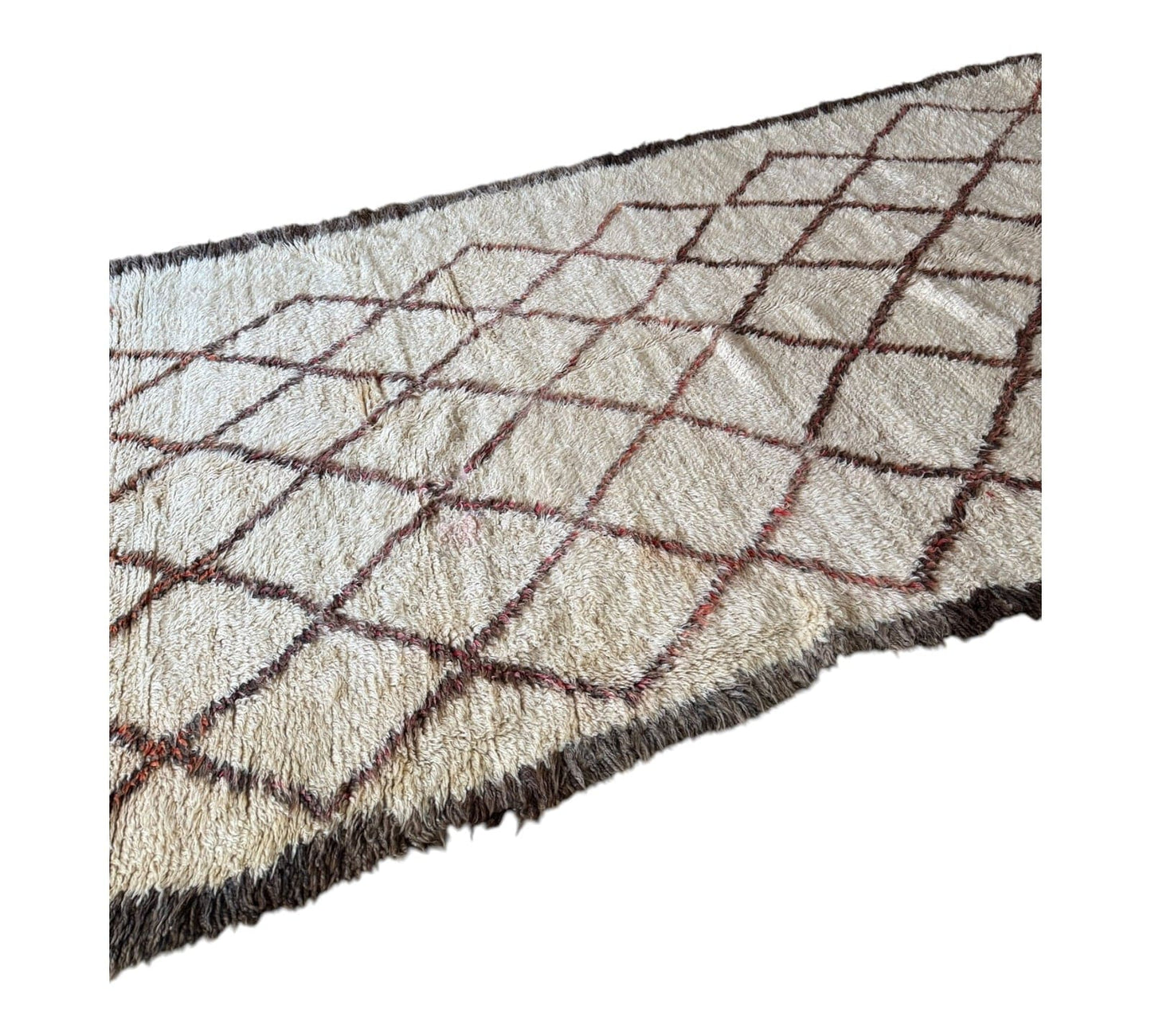 Red & Black diamonds white vintage beni ourain rug sideshot