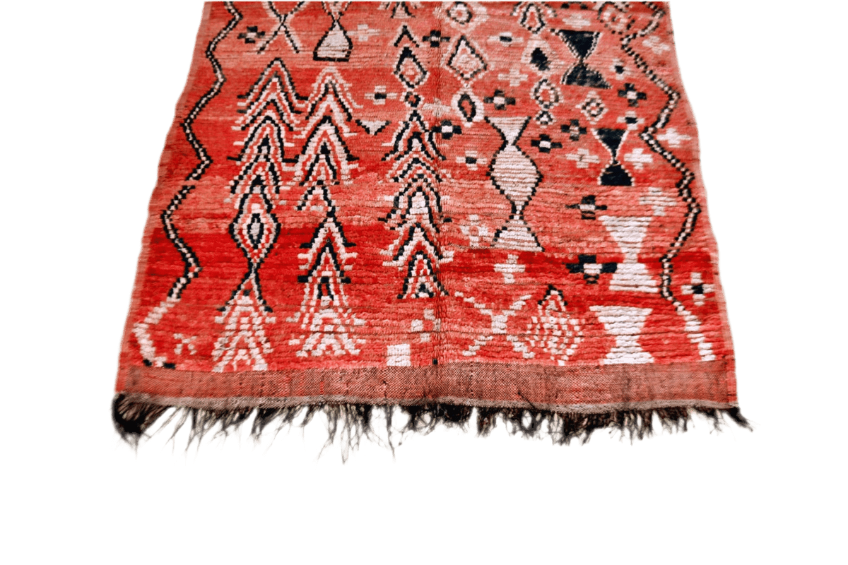 Red abstract vintage boujaad rug Moroccan morocco bottom tassels