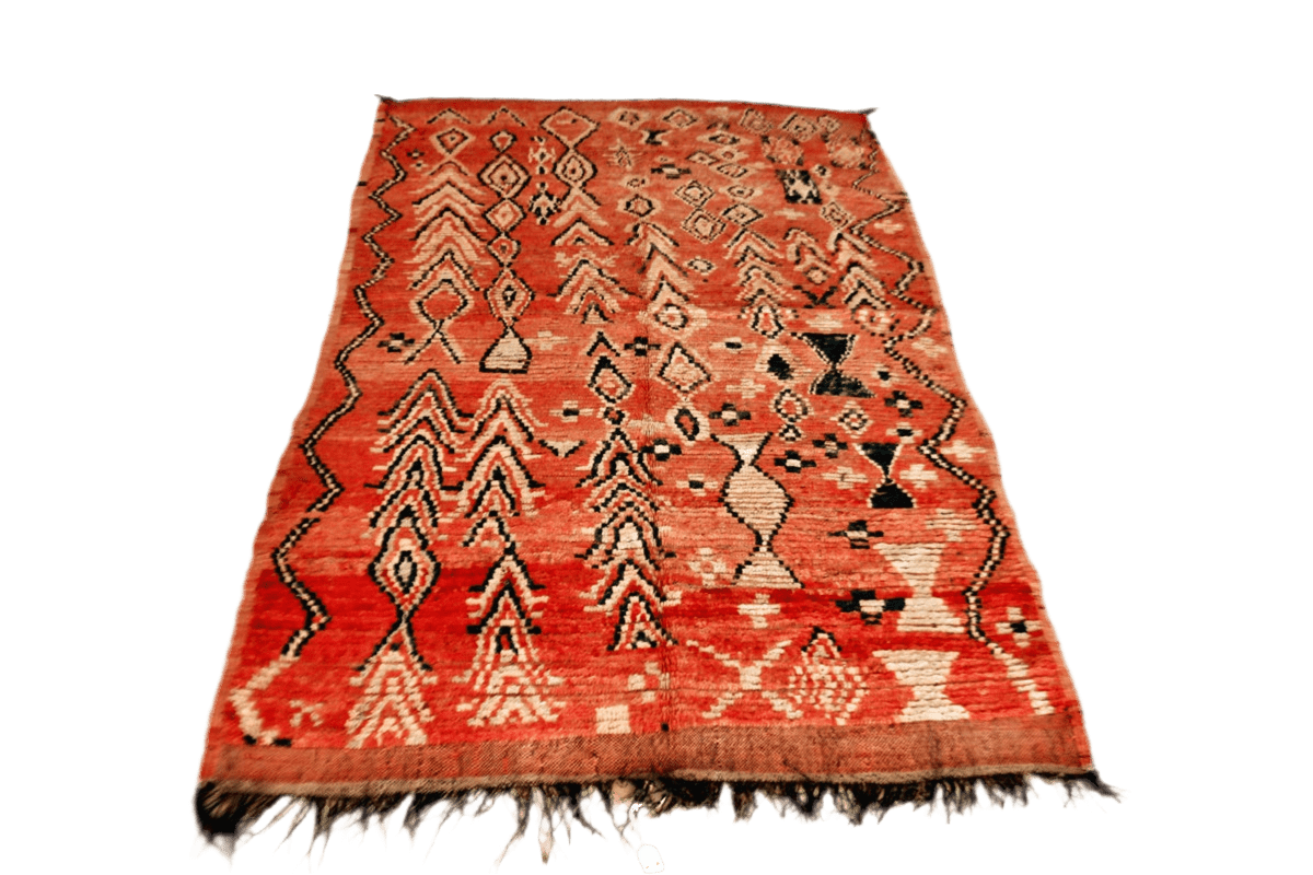 Red abstract vintage boujaad rug Moroccan morocco front