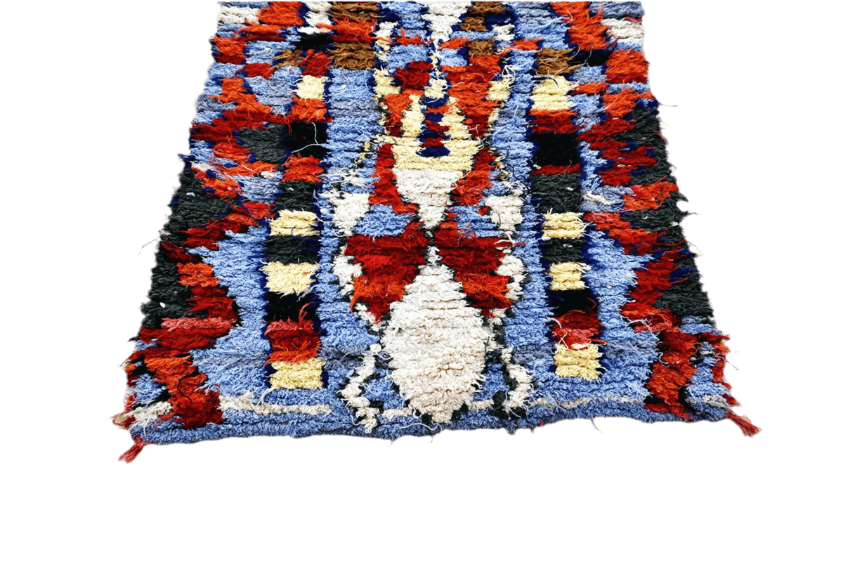 Red blue boucherouite rag rug morocco