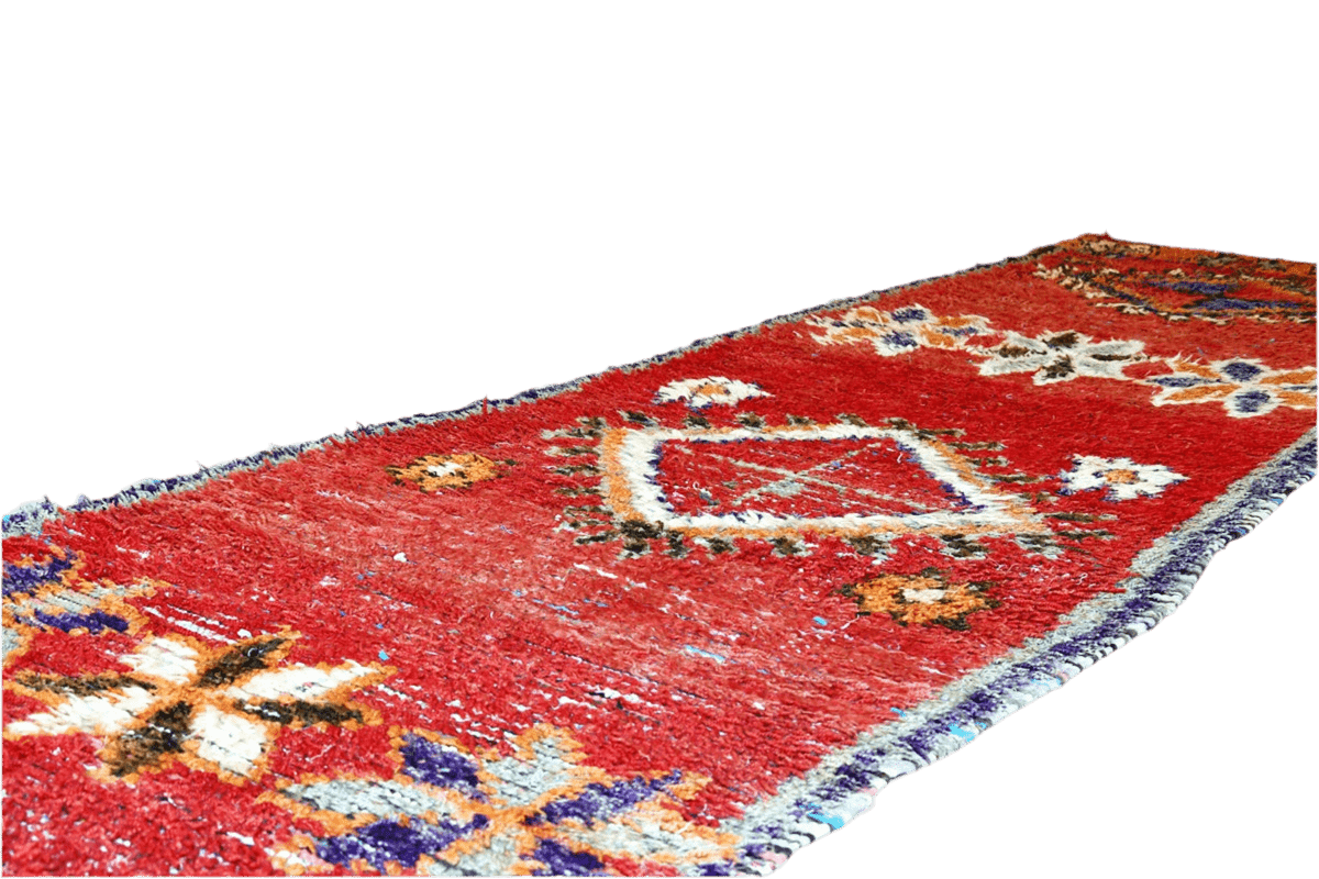 Red moroccan vintage boujaad runner rug carpet