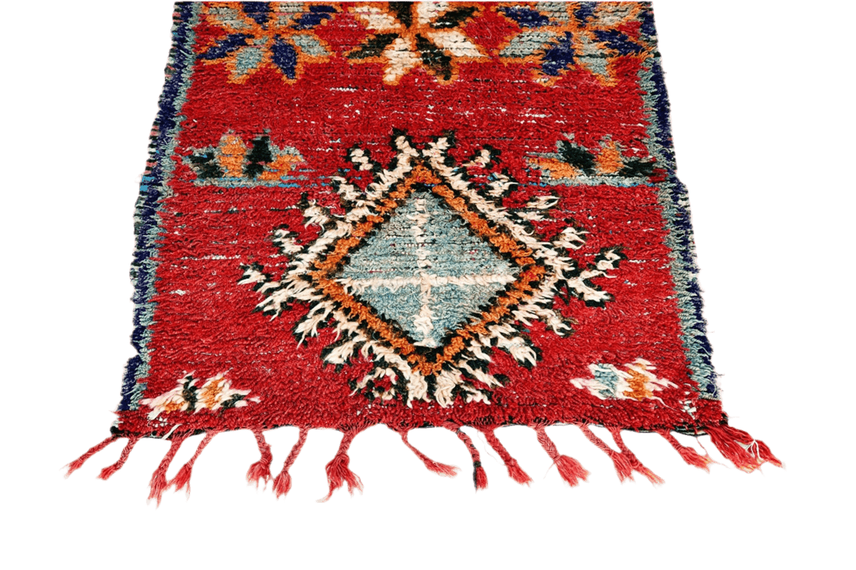 Red moroccan vintage boujaad runner rug carpet bottom