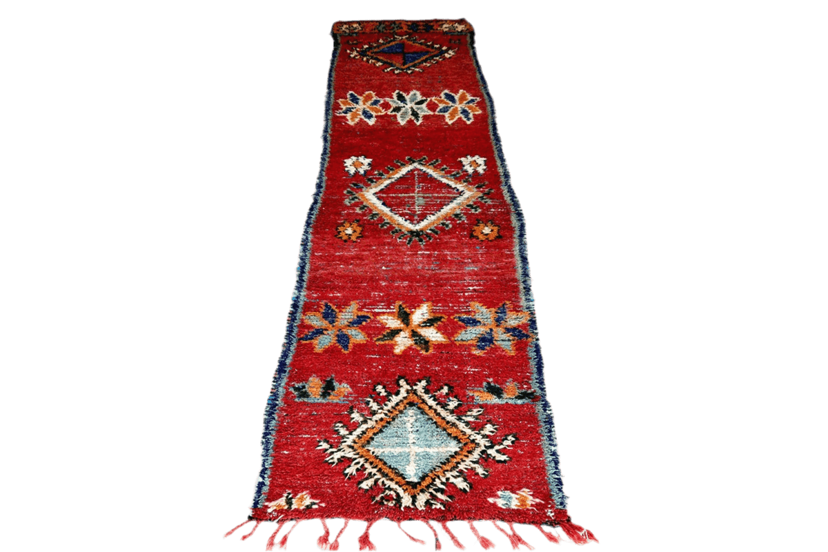 Red moroccan vintage boujaad runner rug carpet front