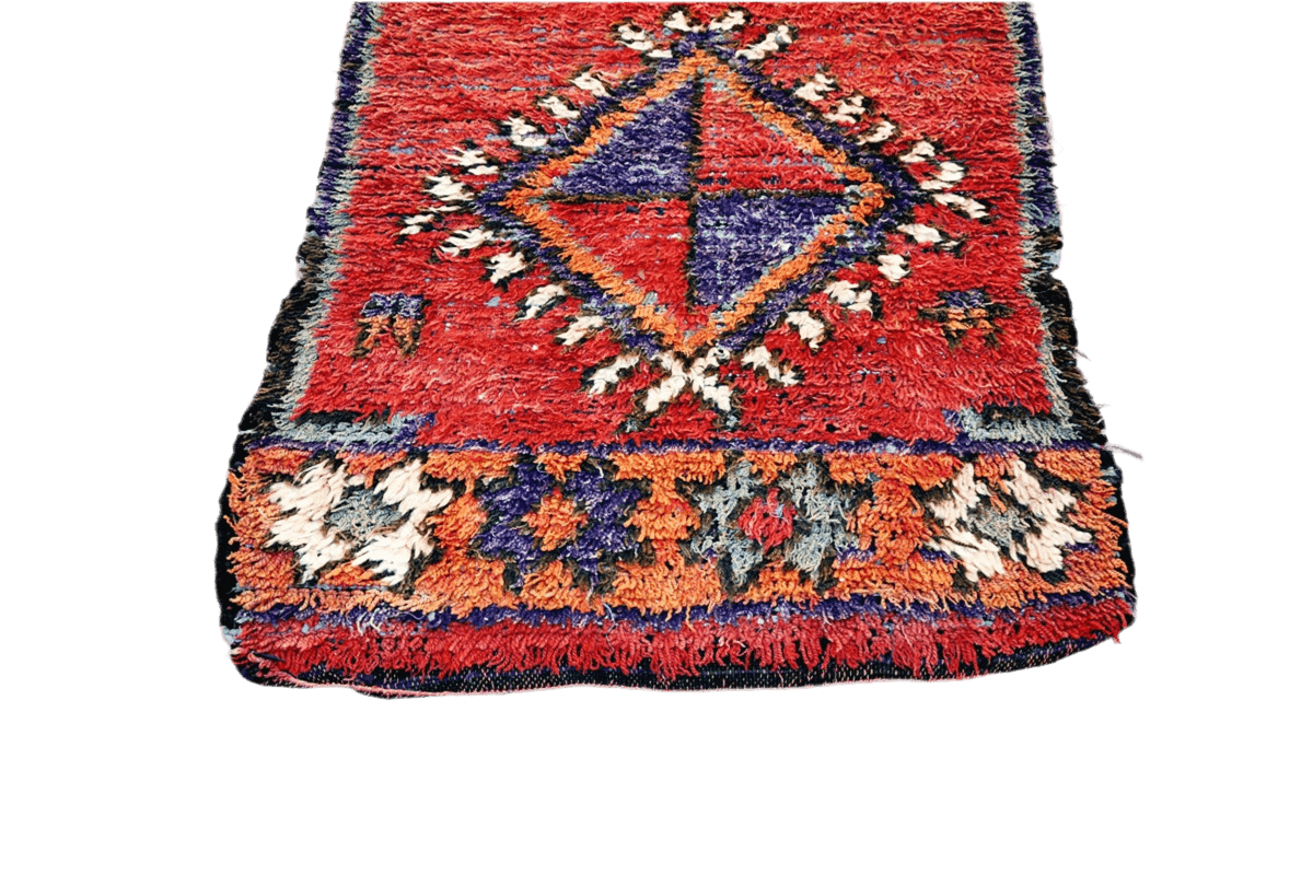 Red moroccan vintage boujaad runner rug carpet top