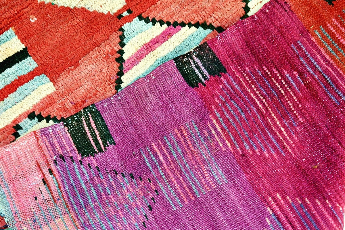 Red moroon vintage boujaad runner rug abstract back