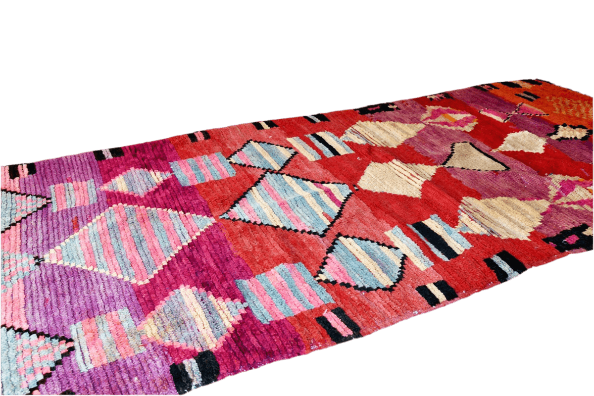 Red purple grey moroon diamonds vintage boujaad moroccan runner rug