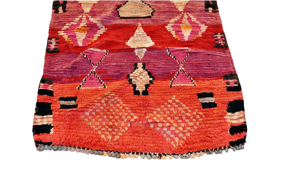 Red purple grey moroon diamonds vintage boujaad moroccan runner rug bottom