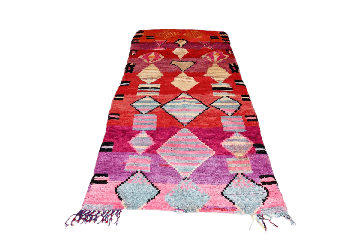 Red purple grey moroon diamonds vintage boujaad moroccan runner rug topx