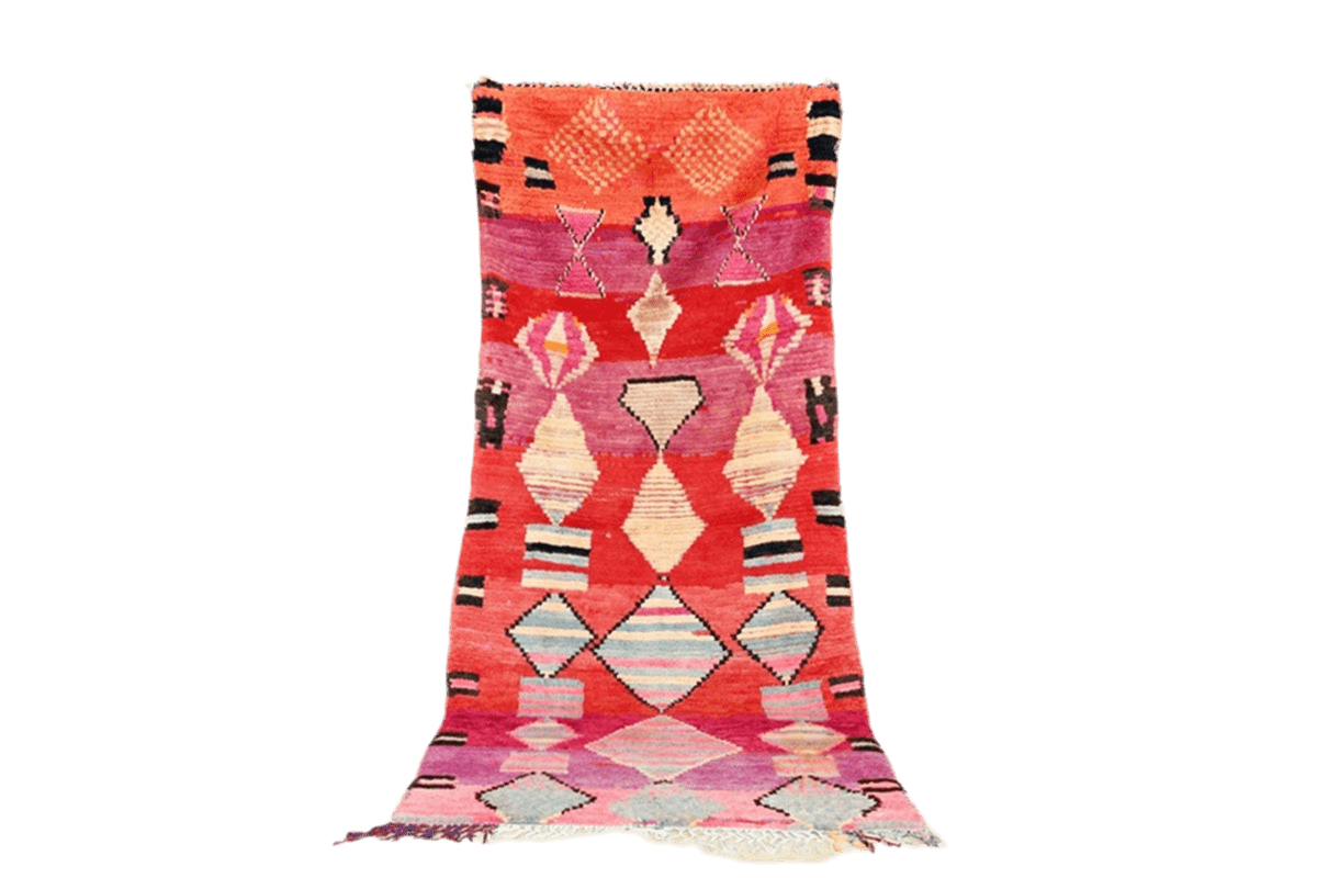 Red purple grey moroon diamonds vintage boujaad moroccan runner rug standing