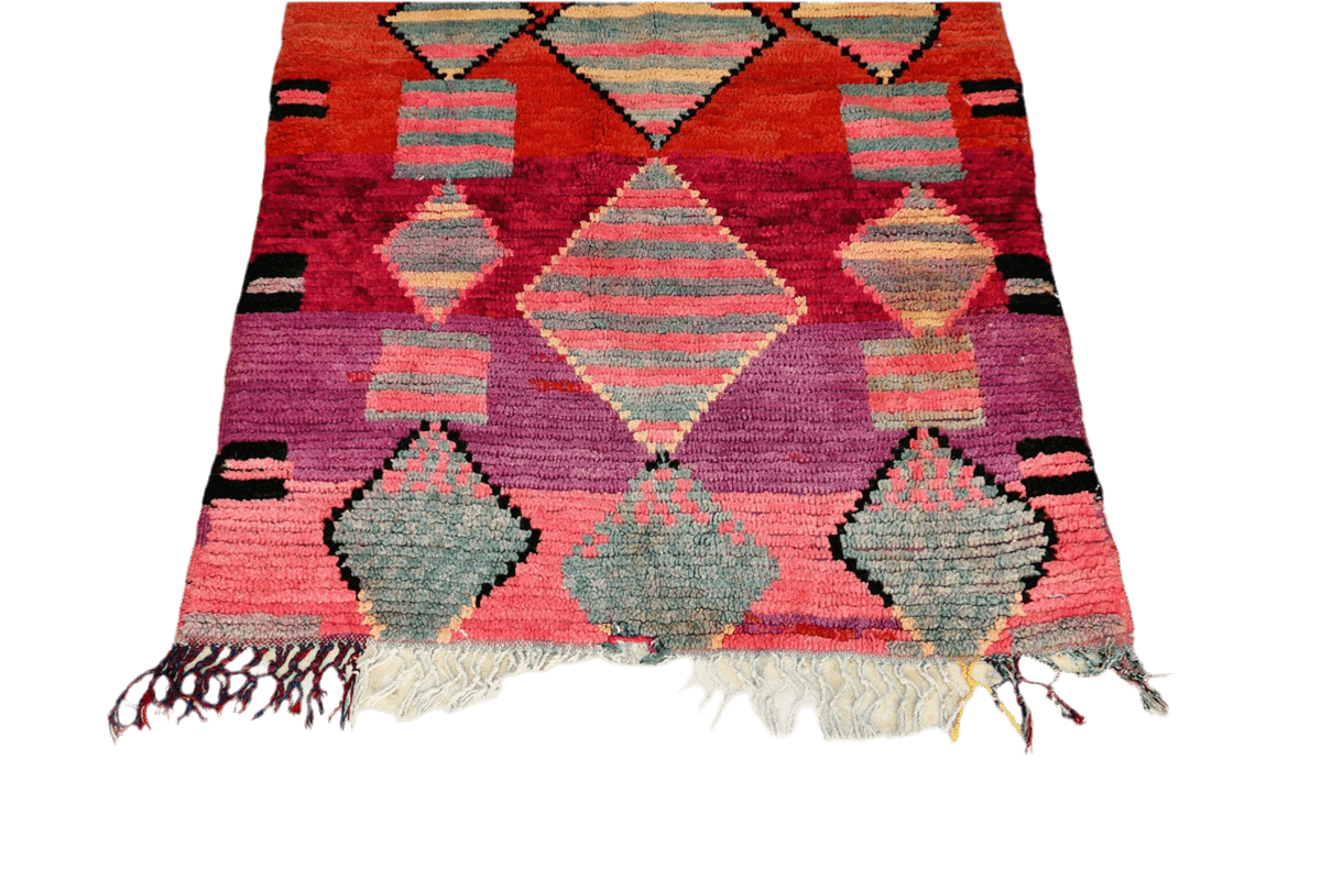 Red purple grey moroon diamonds vintage boujaad moroccan runner rug topx