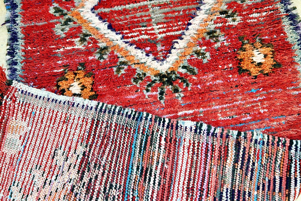 Red purple runner Boujaad Moroccan wool rug back