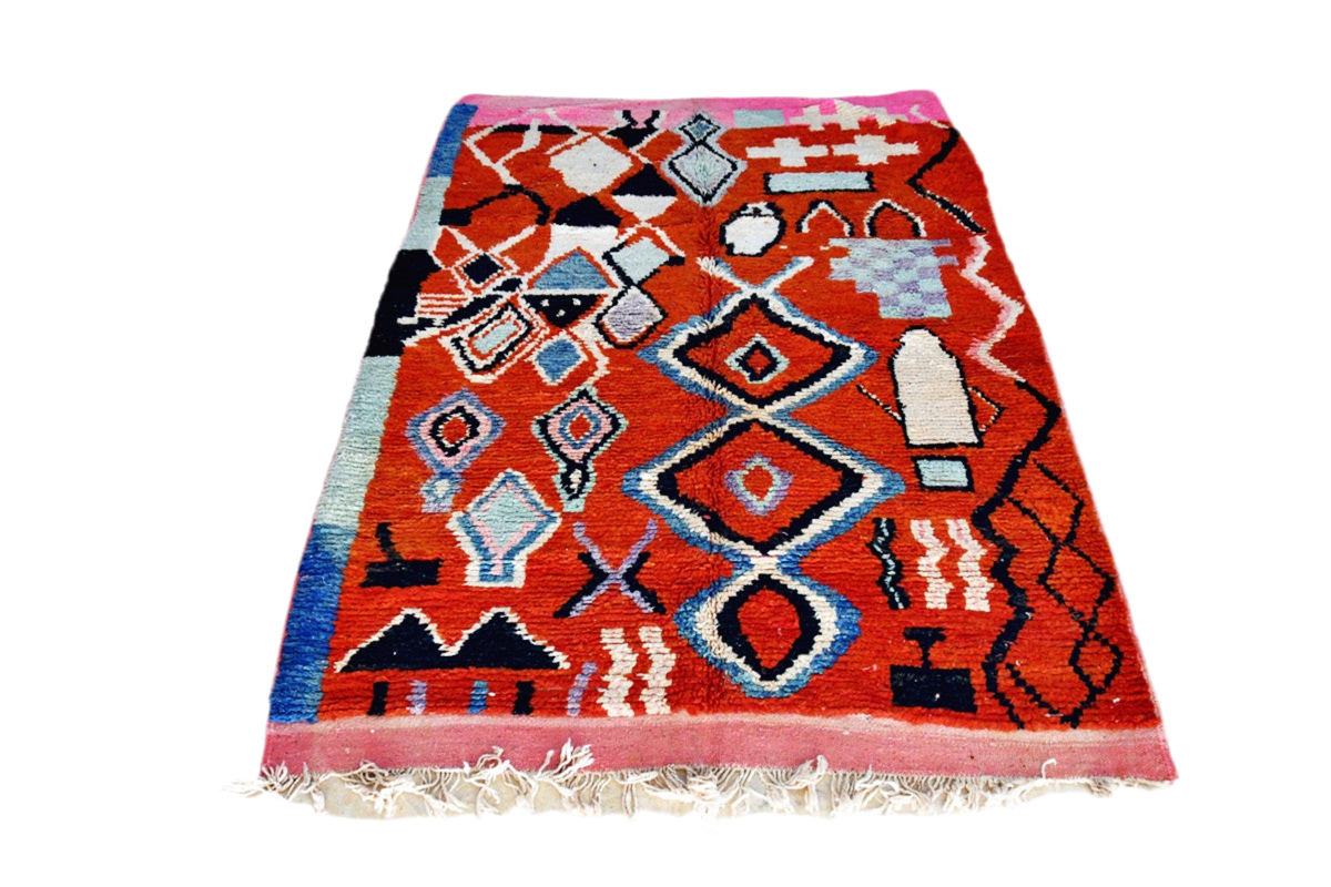 Red white black moroccan boujaad rug full