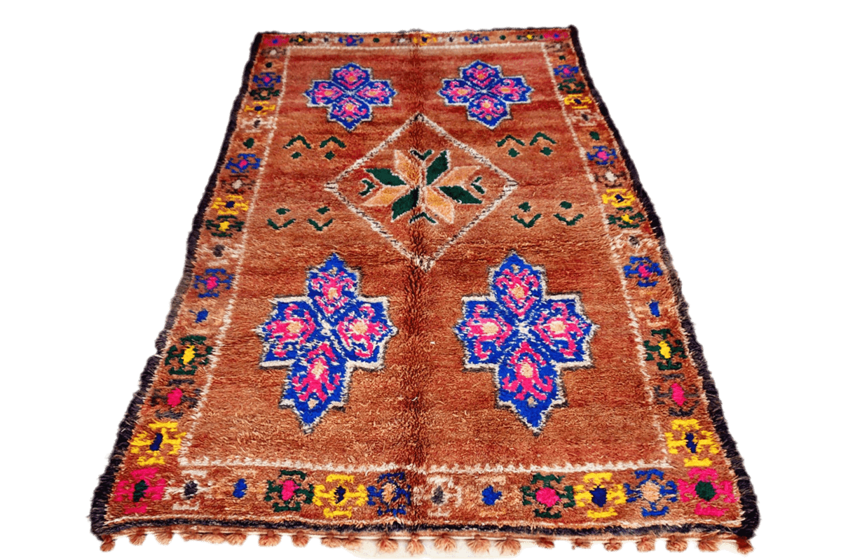 Rust blue pink Marmoucha vintage moroccan rug front