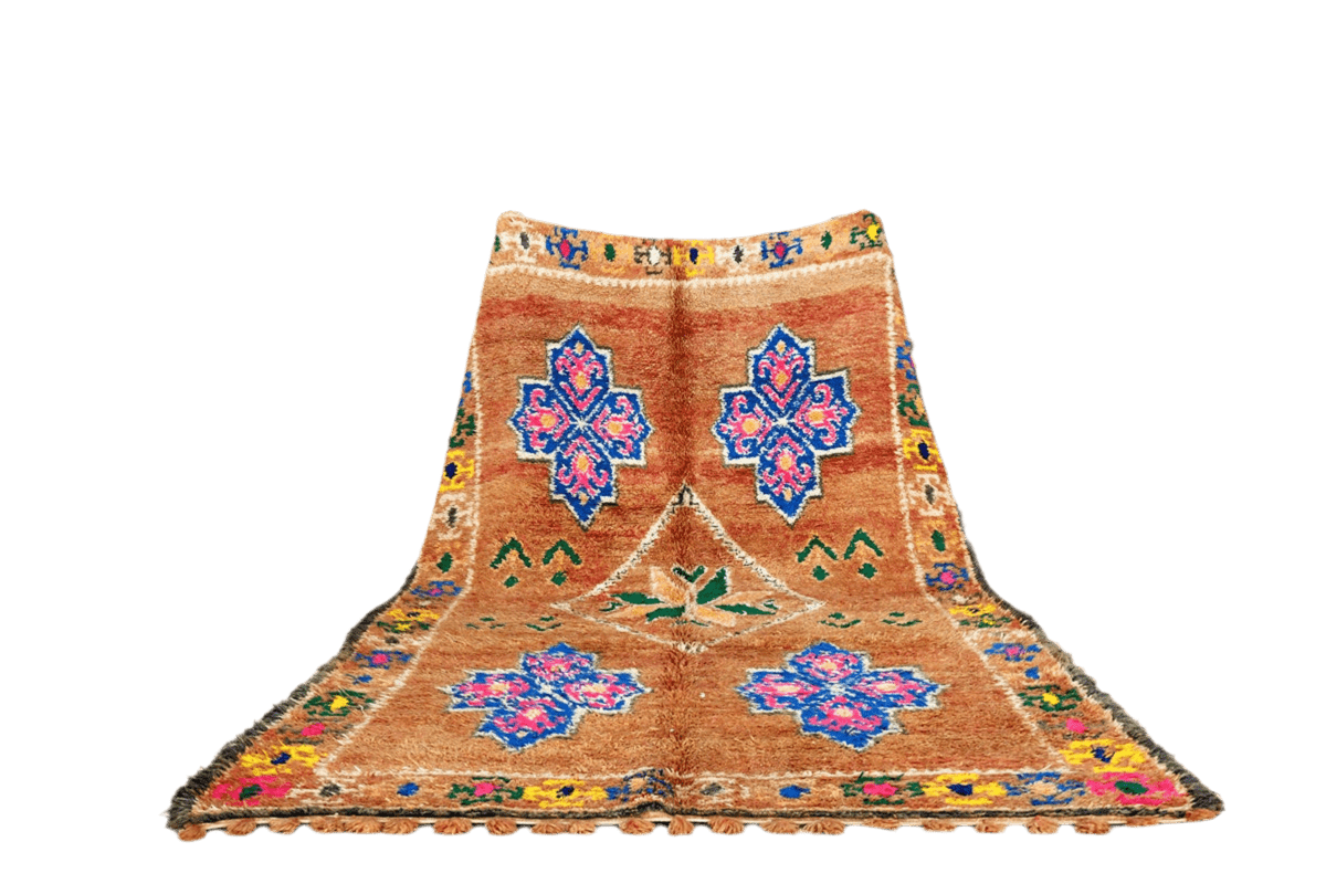 Rust blue pink Marmoucha vintage moroccan rug standing
