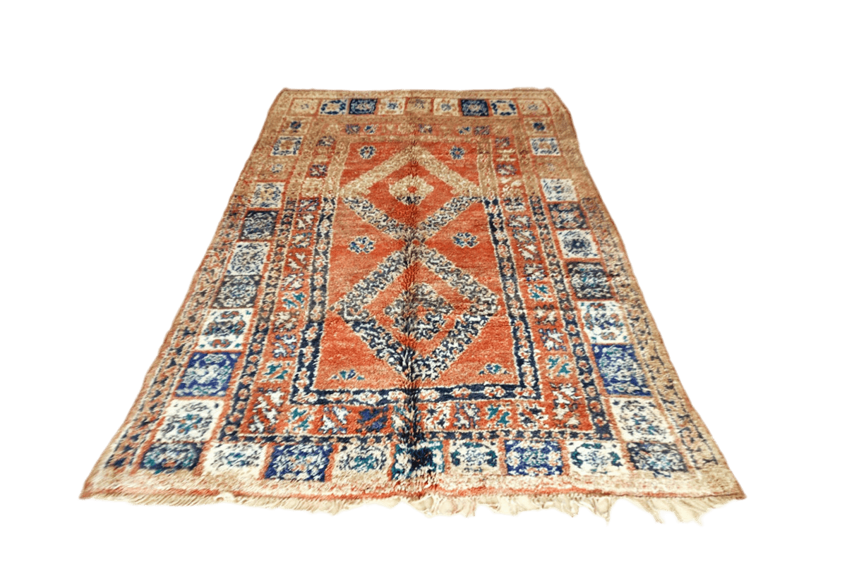 Rust blue vintage boujaad rug morocco front