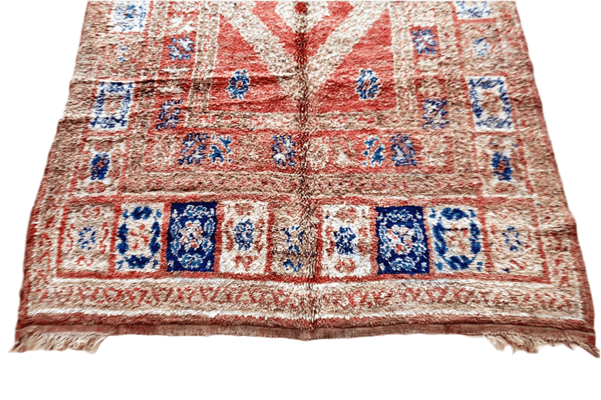 Rust blue vintage boujaad rug morocco top