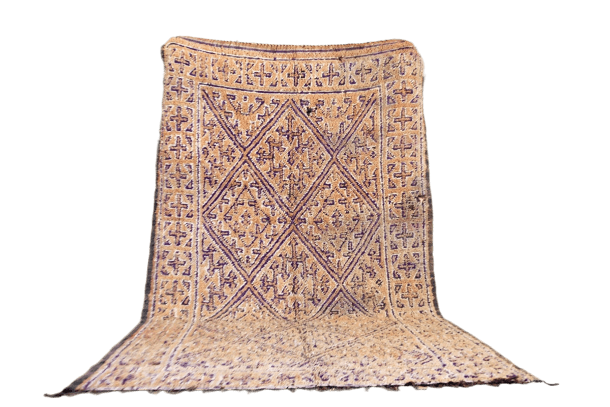 Sand purple Moroccan beni mguild vintage wool rug standing
