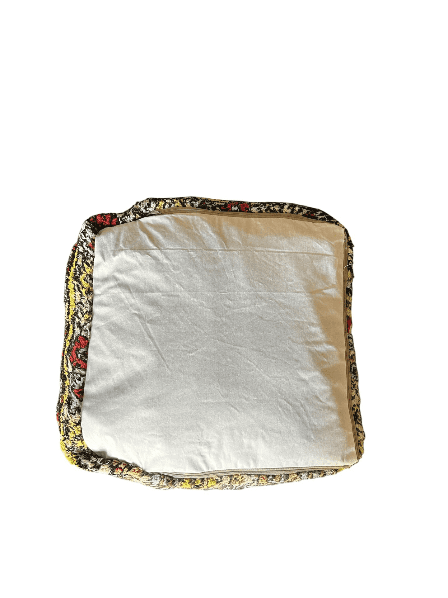 Square Moroccan wool pouf cover back white Kyria