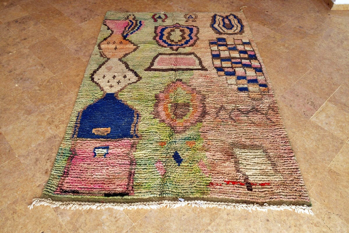 Boujaad rug green Blue Pink funky moroccan rug handmade eclectic Boho interior moroccan decor