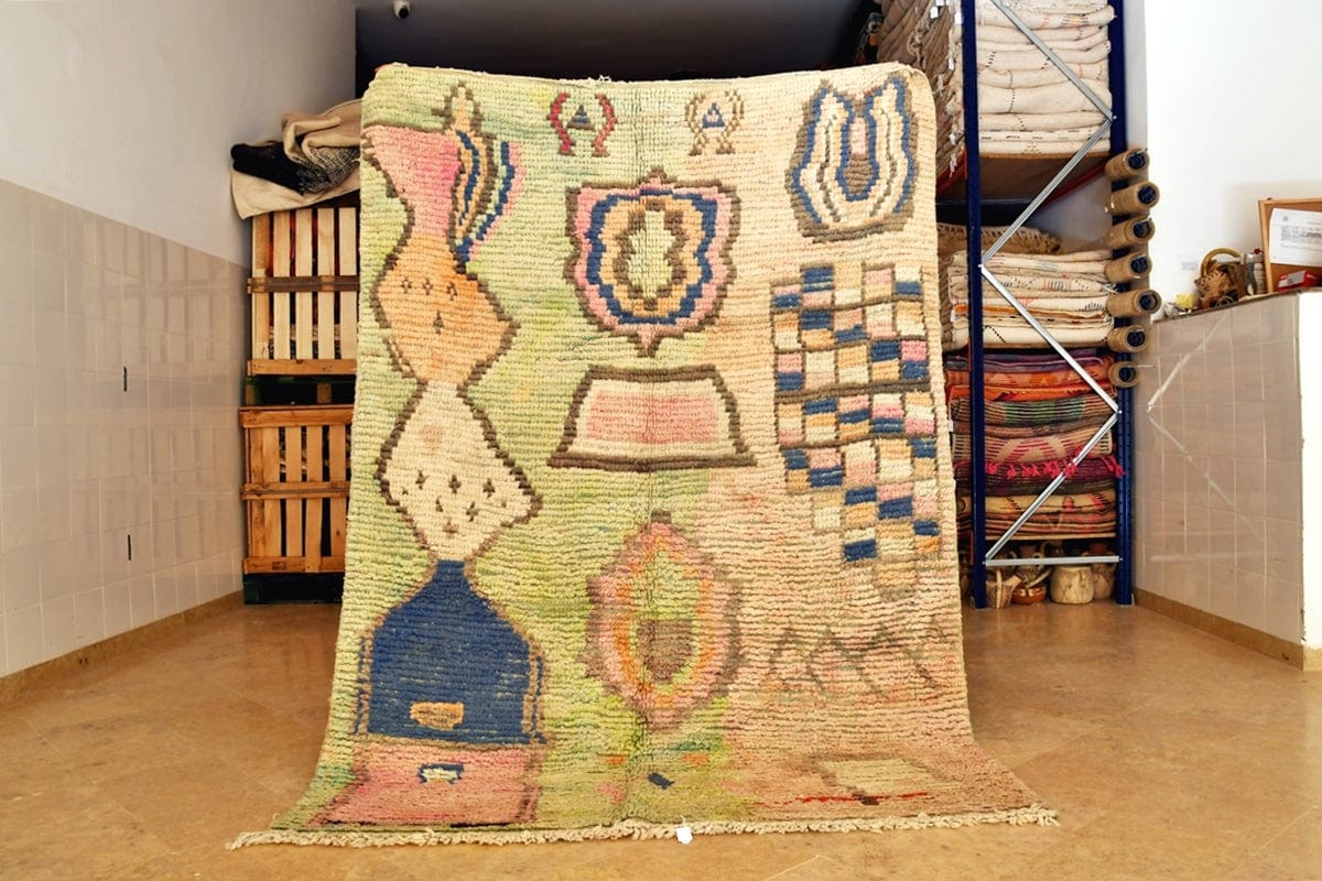 Moroccan rug boujaad front green pink blue