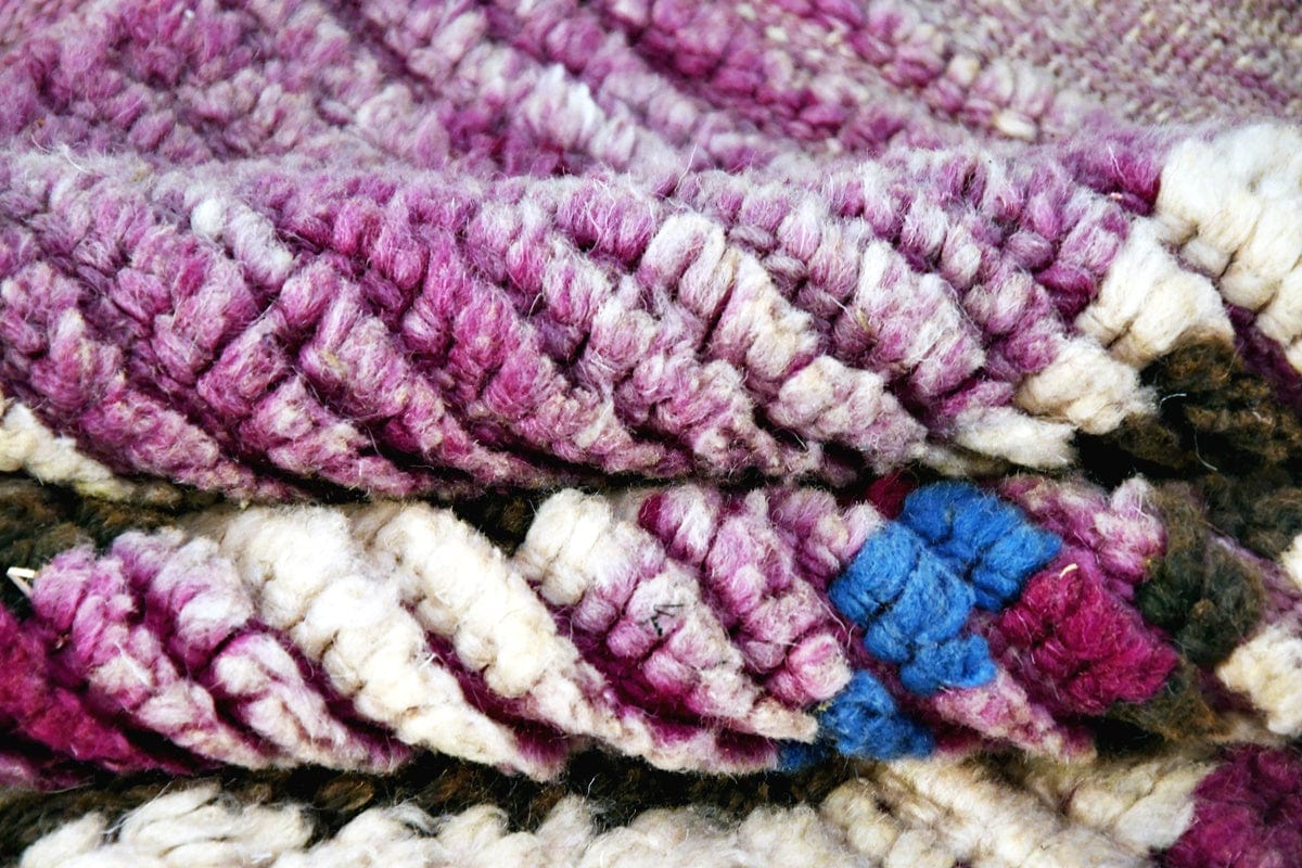 Purple blue black Moroccan boujaad rug folded