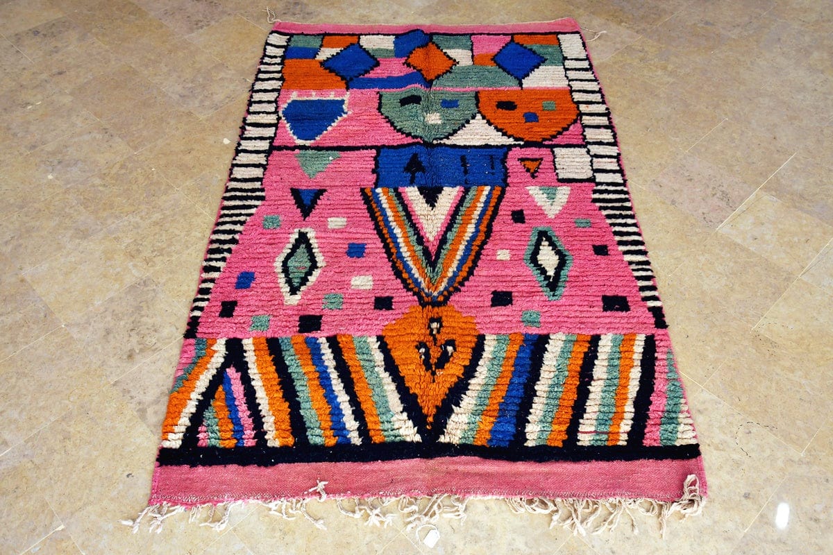 Pink abstract moroccan boujaad rug