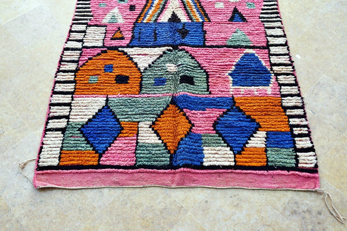 Pink abstract moroccan boujaad rug top