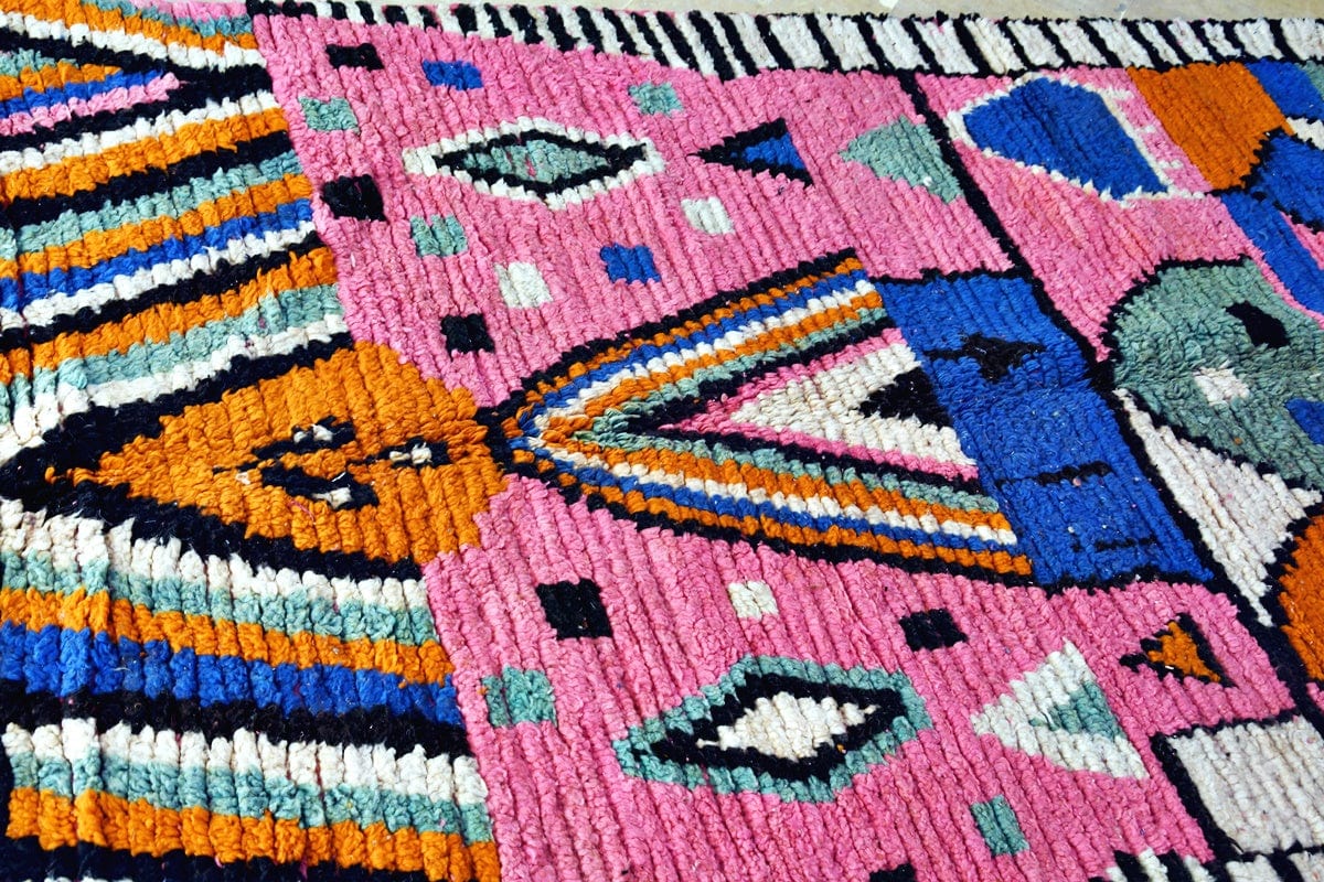 Pink abstract moroccan boujaad rug side shot