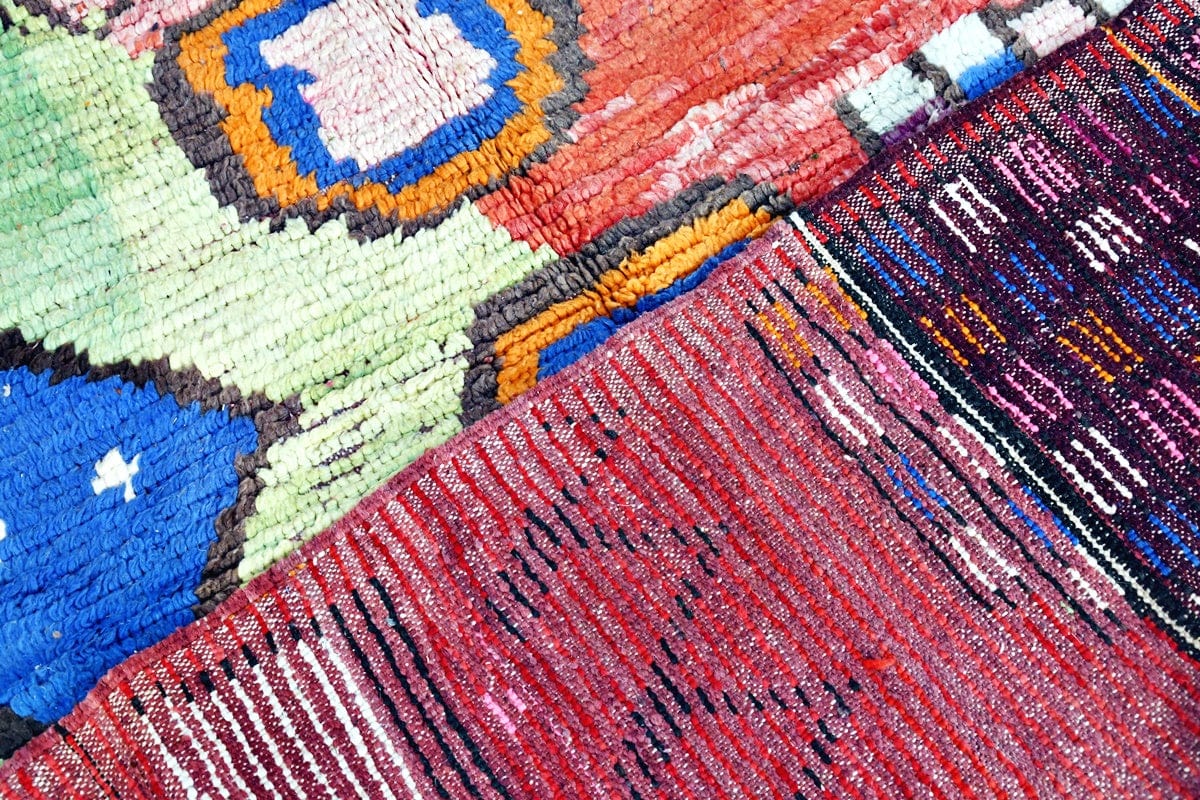 Green red rectangle Moroccan boujaad rug back