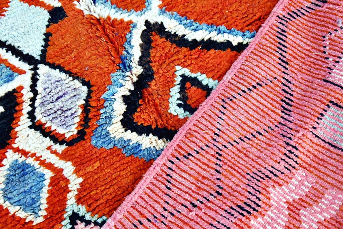 Red white black moroccan boujaad rug back