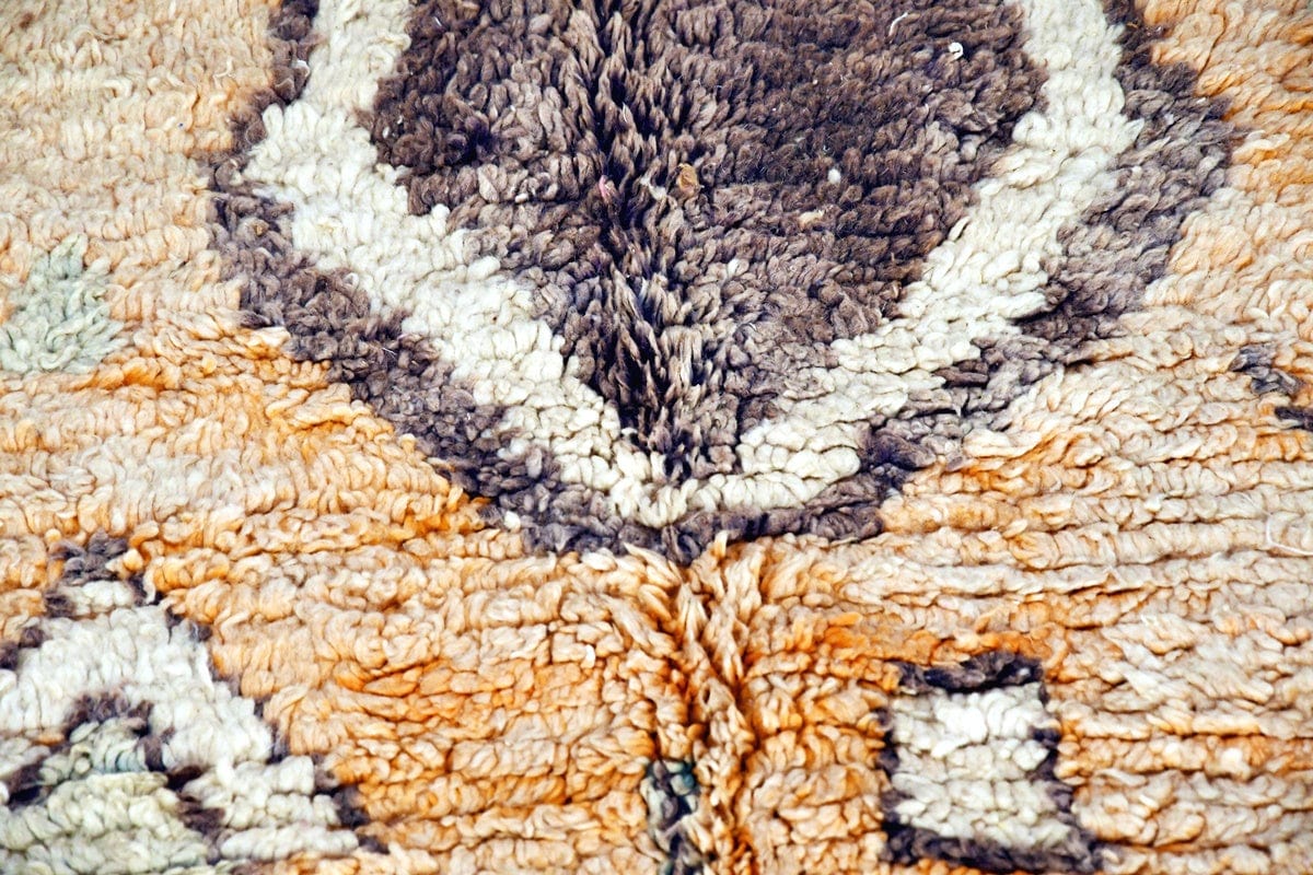 Moroccan boujaad rug orange blue 5 x 8 ft close up