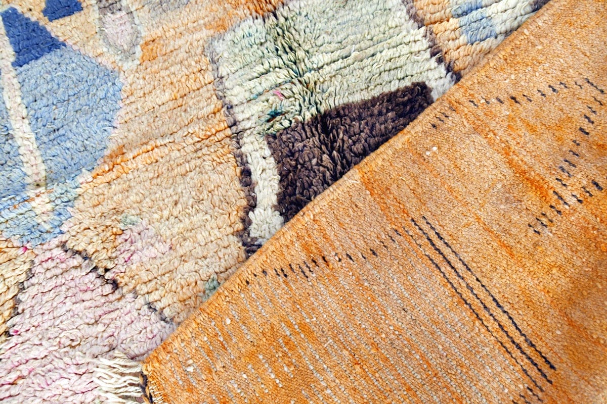 Moroccan boujaad rug orange blue 5 x 8 ft backside