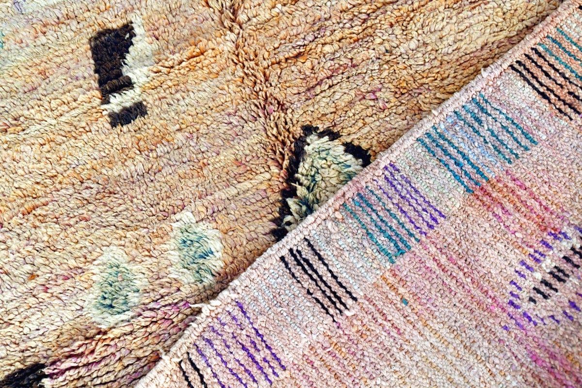 back side moroccan boujaad rug peach black
