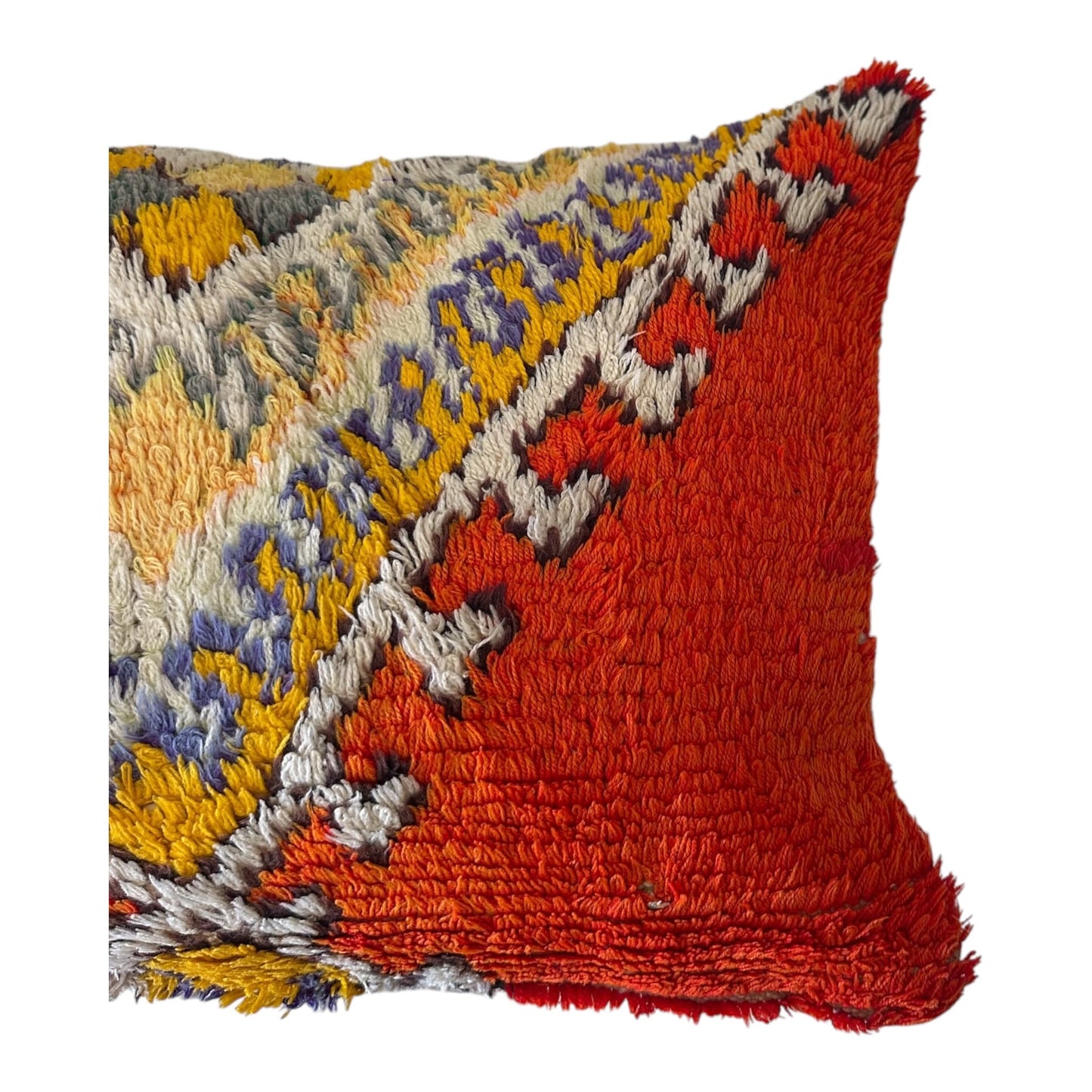 Vibrant red yellow boucherouite moroccan wool pillow boho