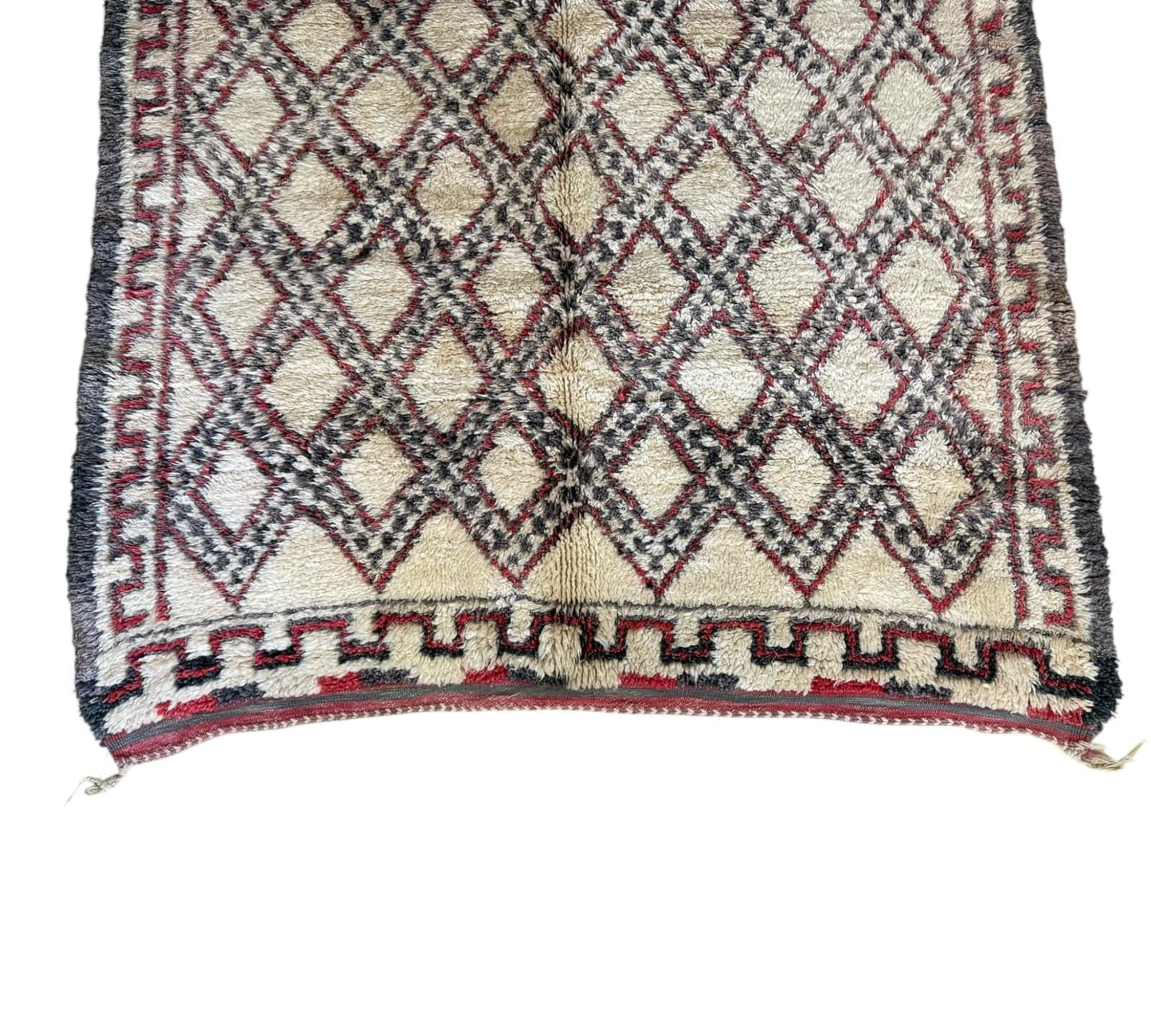 Vintage moroccan beni ourain rug white black red