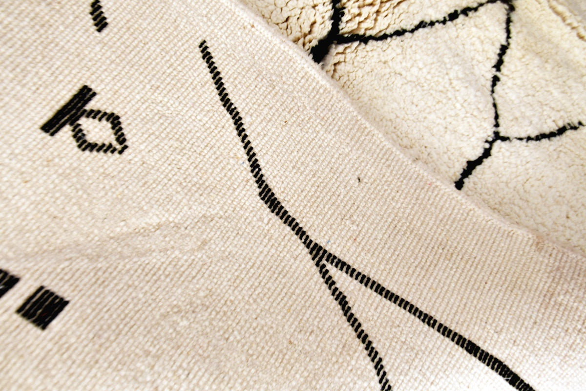 White black moroccan beni mrirt rug close up folded 3