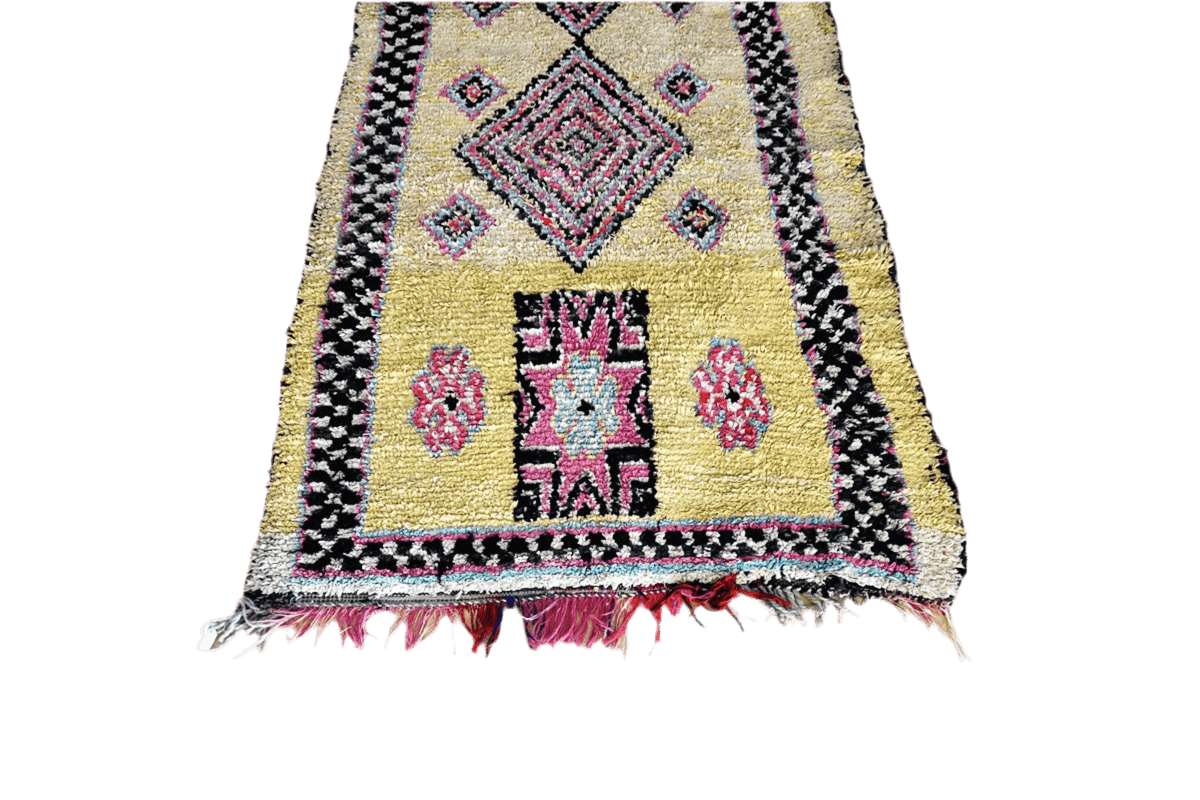 Yellow Boucherouit rug tassels