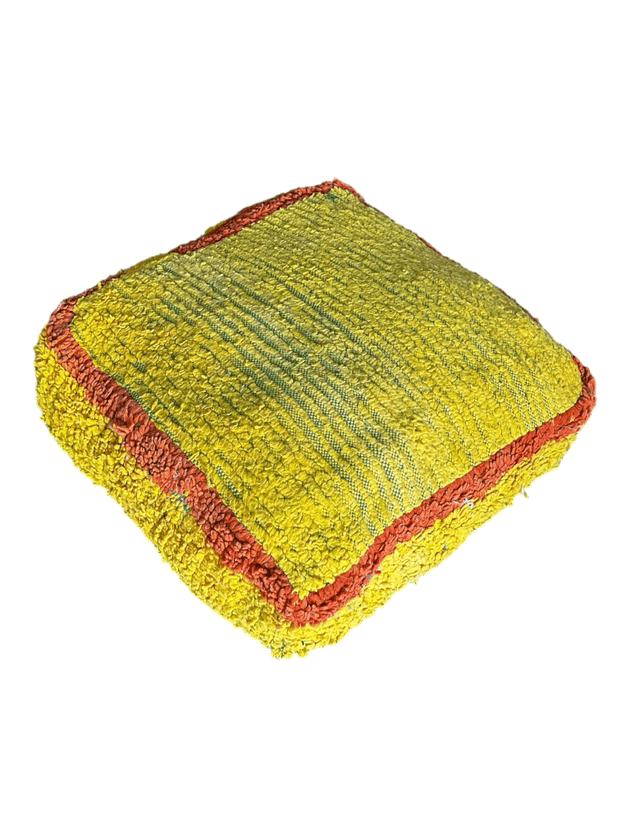 Yellow orange square moroccan wool pouf