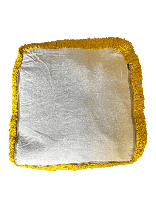 Yellow orange square moroccan wool pouf back