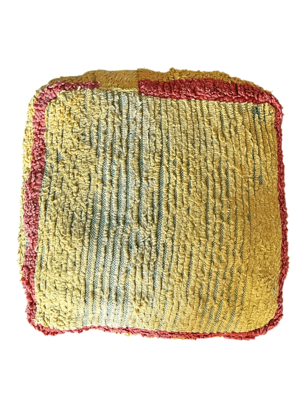 Yellow orange square moroccan wool pouf top