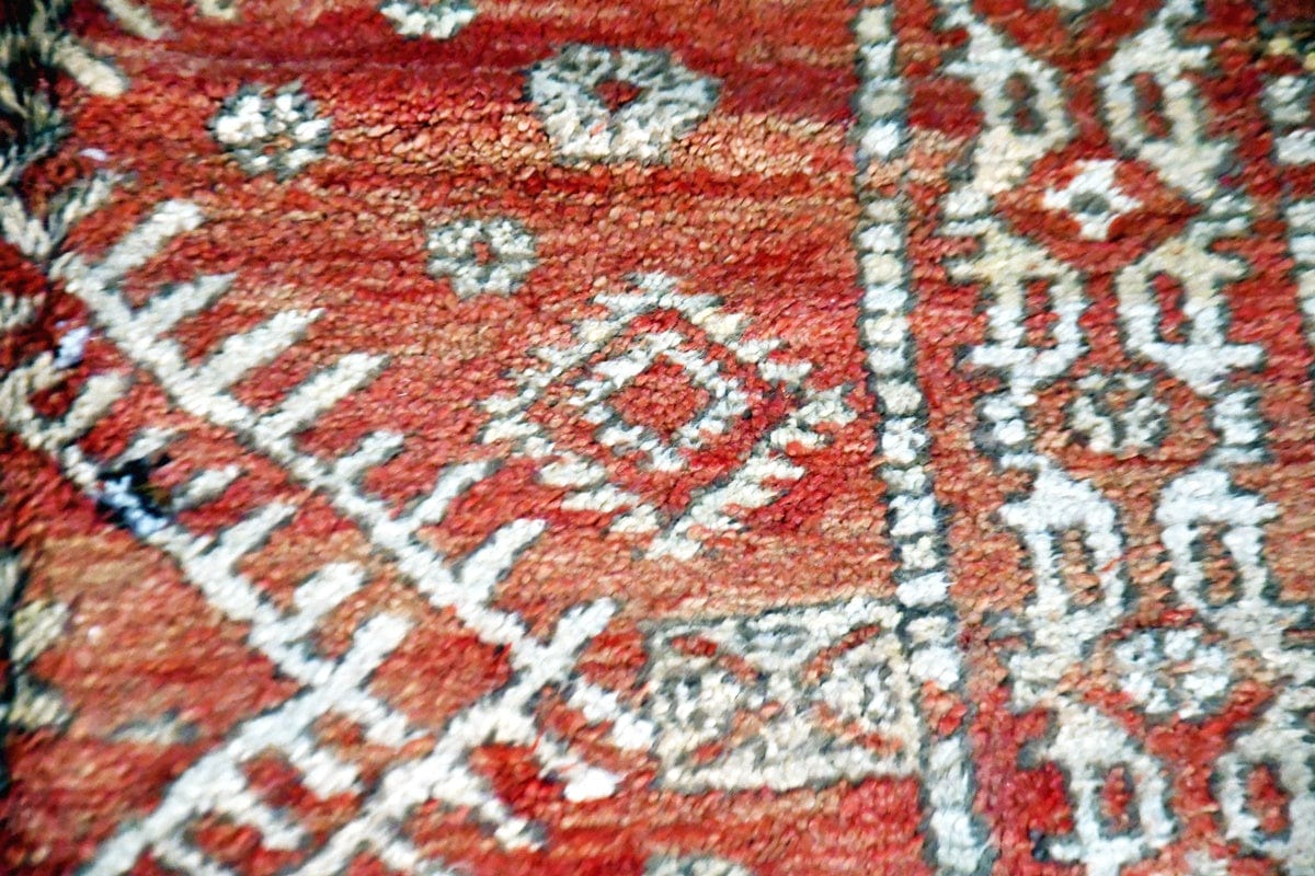 close up red zemmour rug vintage
