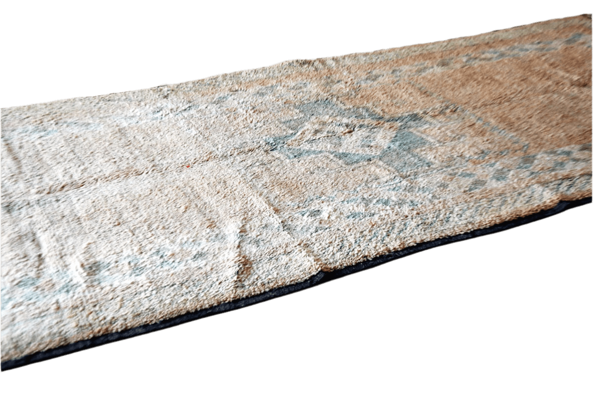 faded earthy tones vintage boujaad rug side shot