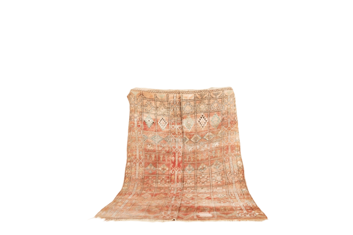 faded red symethrical moroccan vintage zemmour rugs standing