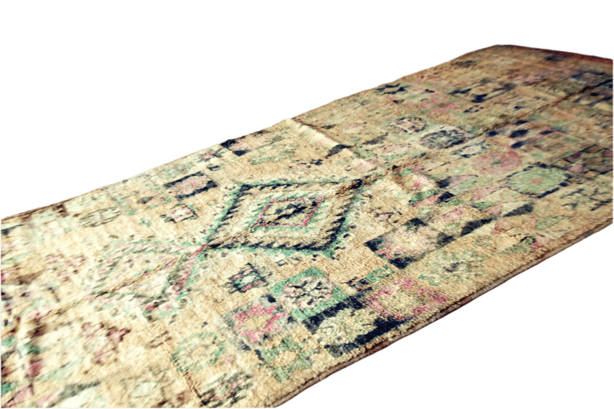 large pastel color Boujaad vintage rug sideshot